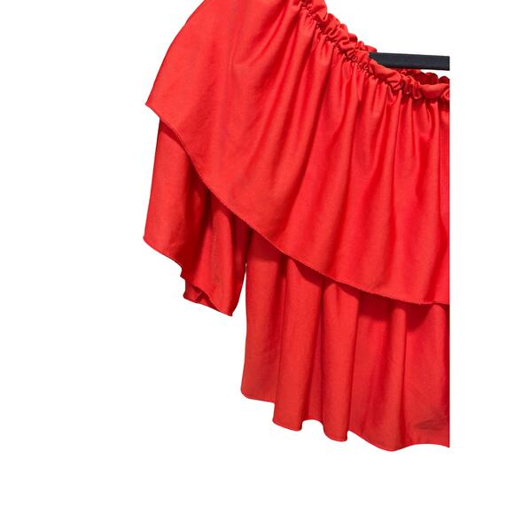 ASOS Red Off Shoulder Ruffle Peasant Top Size 2 Boho Blouse - Picture 8 of 8